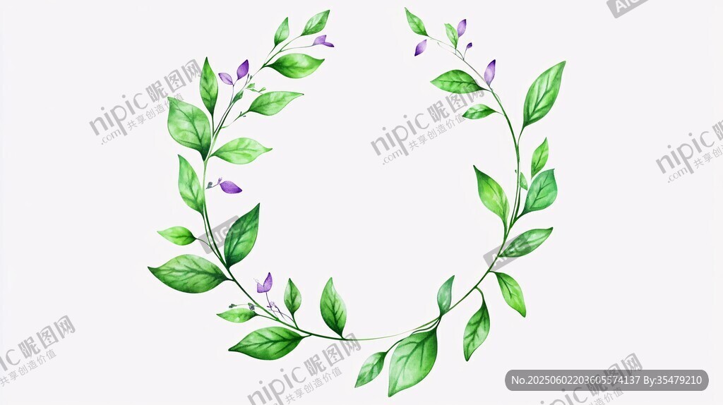 綠葉藤蔓花環水彩畫