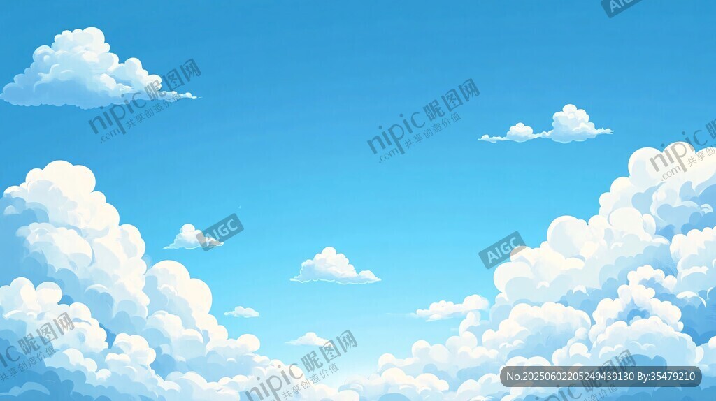 藍(lán)天白云夢(mèng)幻插畫(huà)背景
