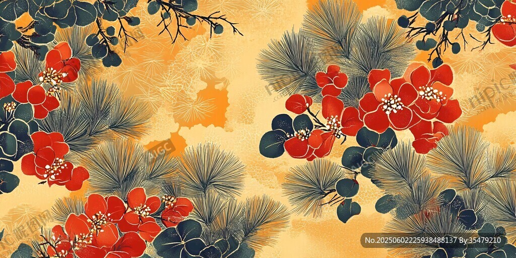 中式花卉松枝圖案設(shè)計(jì)