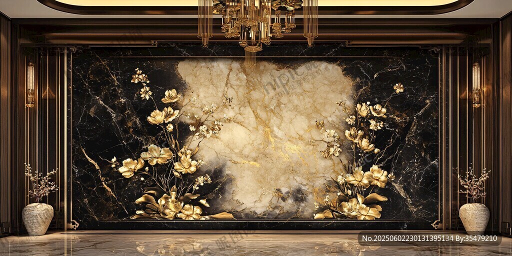 奢華金花紋大理石客廳背景墻