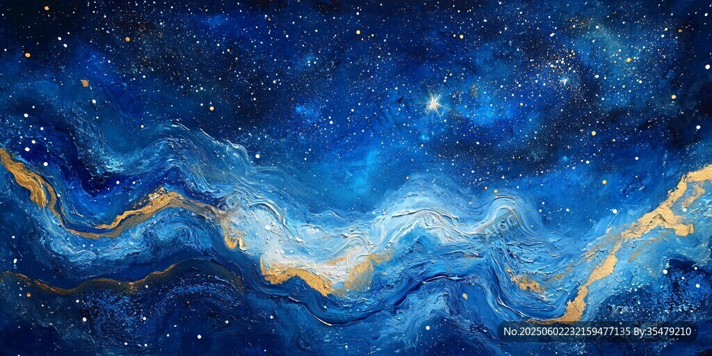 夢幻星空下的藍色波浪