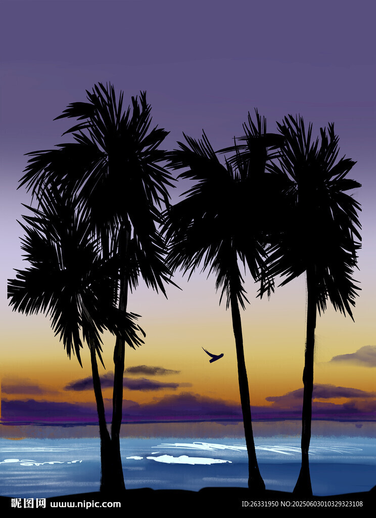 海邊椰樹日落美景