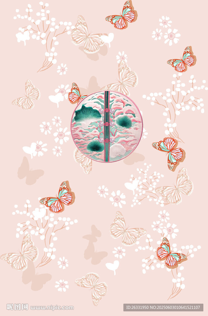 中式蝴蝶花卉裝飾圖案