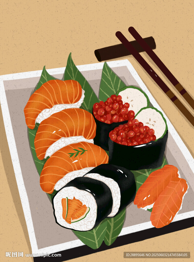 美味壽司拼盤插畫
