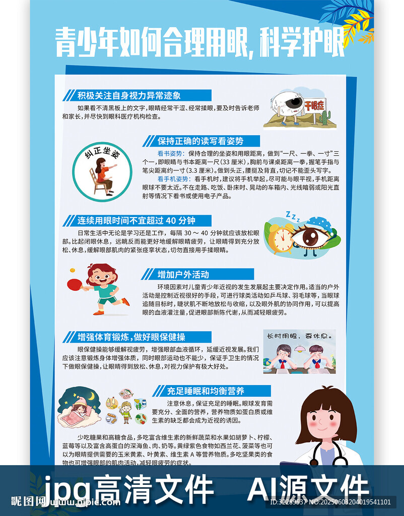 青少年如何合理用眼科學護眼海報