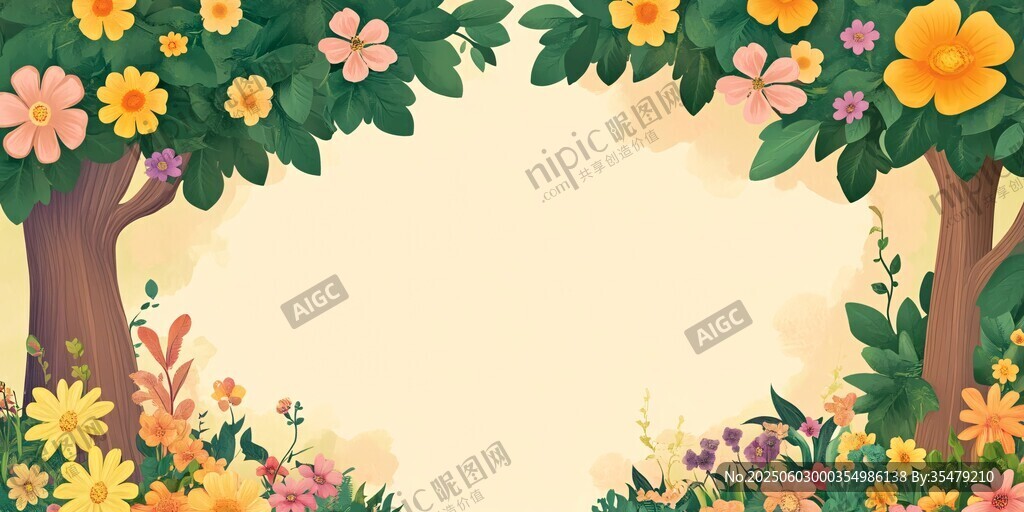 春日繁花爛漫風(fēng)景插畫(huà)