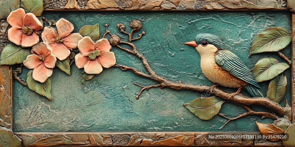 花鳥浮雕藝術裝飾畫