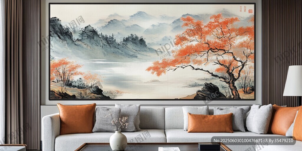 客廳中式山水掛畫裝飾美