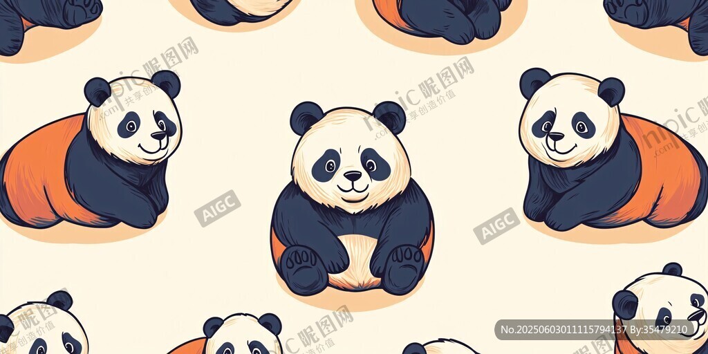 可愛熊貓圖案無縫背景圖