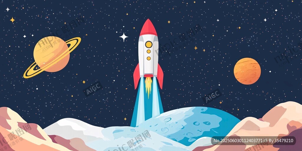 火箭升空探索浩瀚宇宙