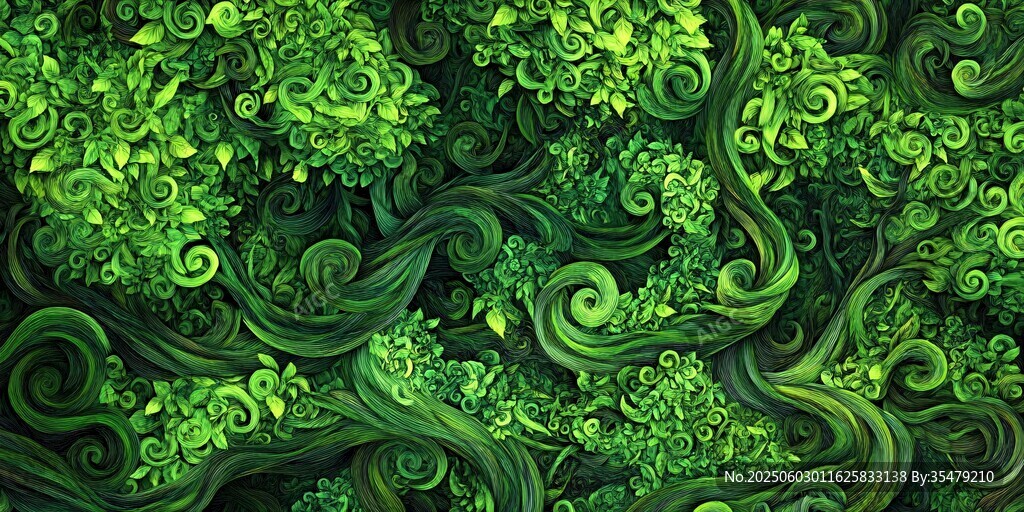 奇幻綠色植物卷曲紋理圖案