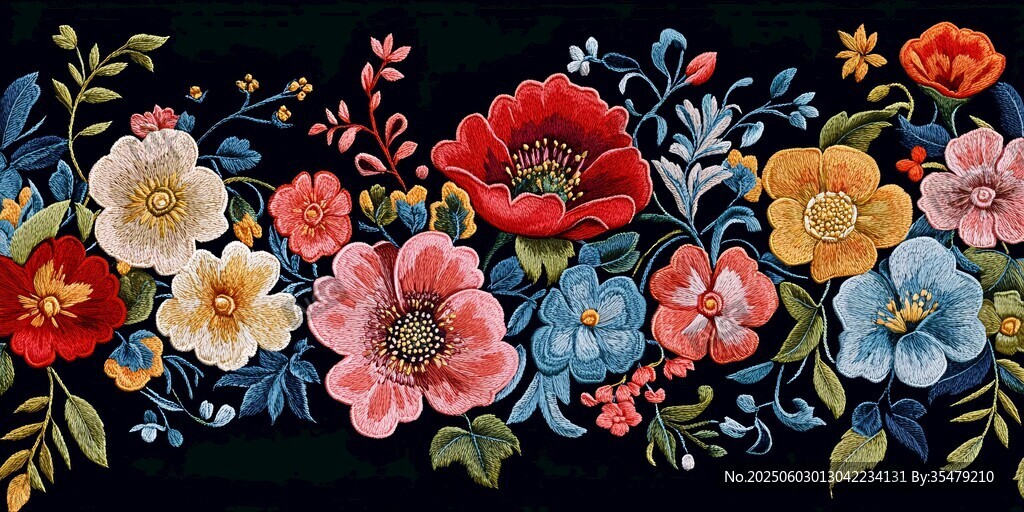 繽紛花卉刺繡圖案裝飾畫