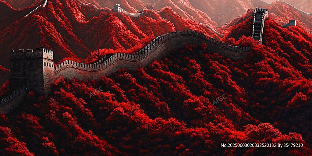 壯麗紅景中的雄偉長城