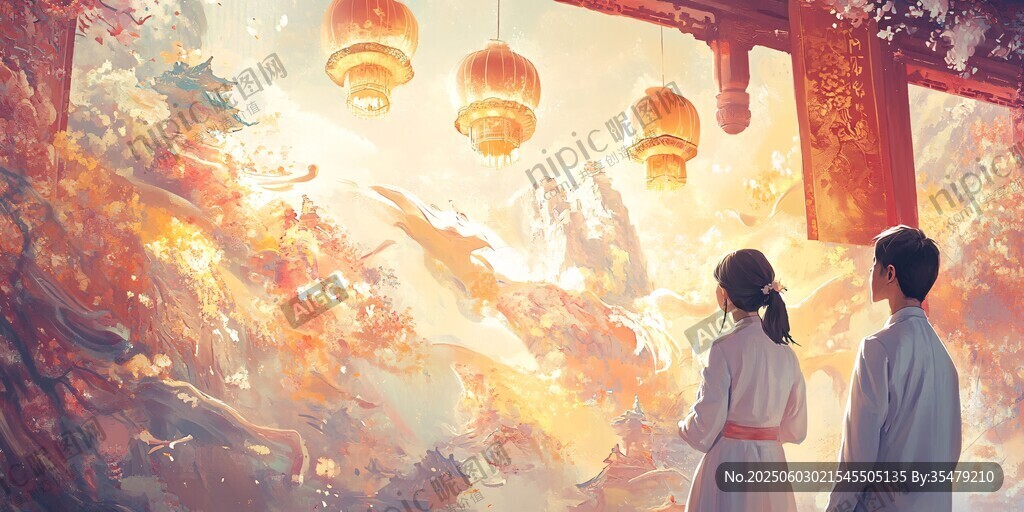 古景前的二人賞景時刻