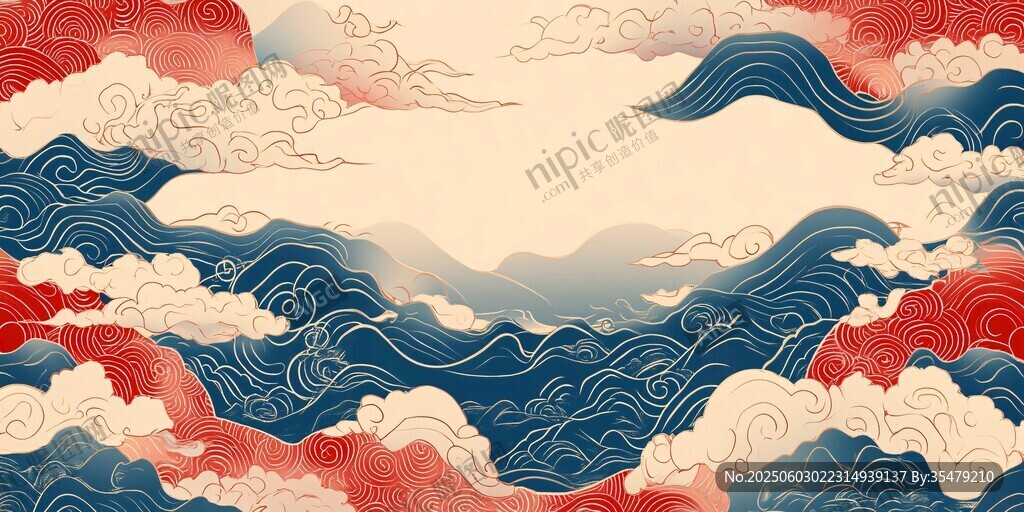 中式海浪云紋國風(fēng)背景圖