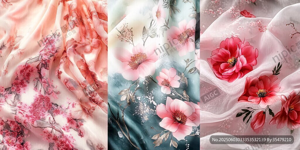 精美花卉印花絲綢布料