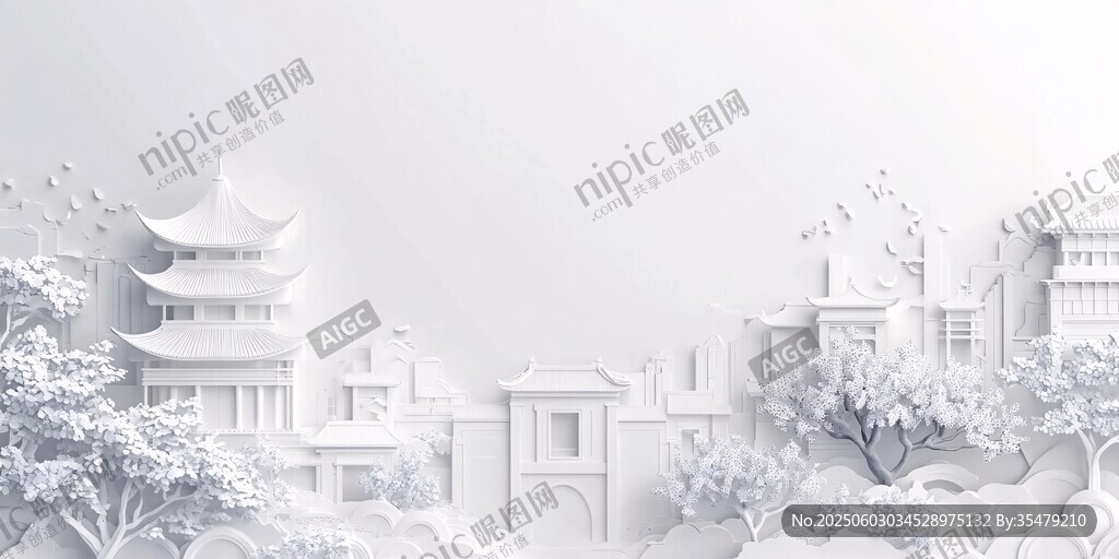 中式紙雕建筑風(fēng)景畫面