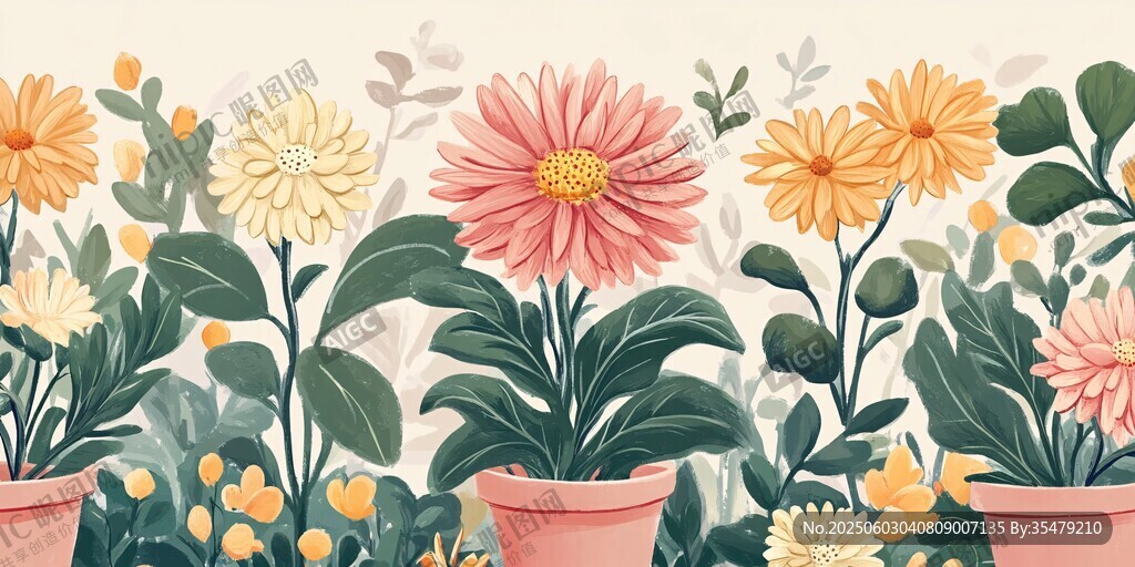 盆栽花卉裝飾圖案