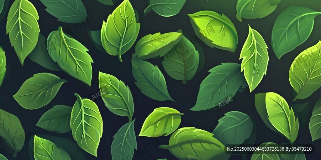綠葉滿布的清新圖案背景