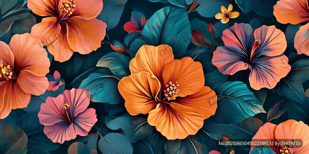 絢麗多彩的芙蓉花圖案