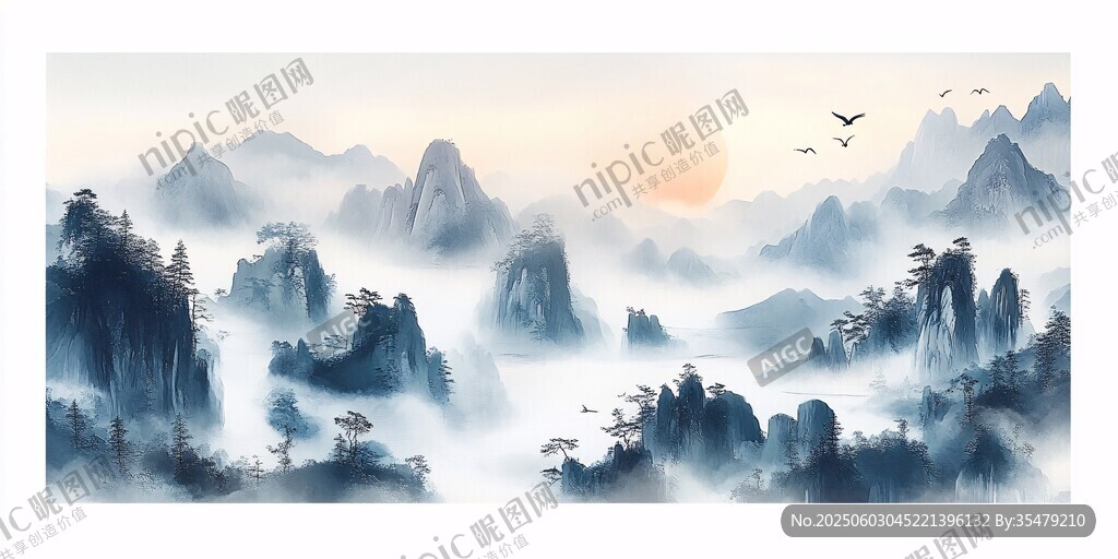 水墨山水間的日出美景