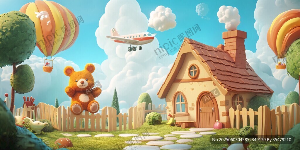 童話風(fēng)小屋旁的萌趣場景