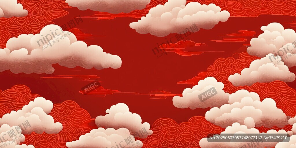 紅色云海國風背景圖