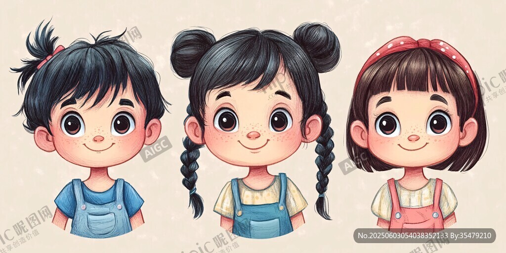 可愛萌趣的三個小女孩