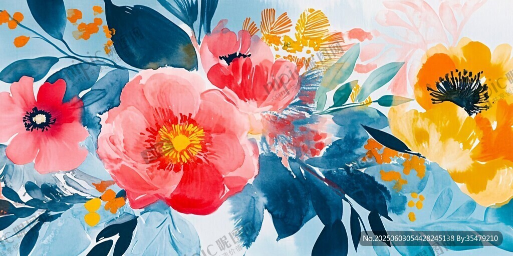 水彩花卉圖案 絢麗多彩