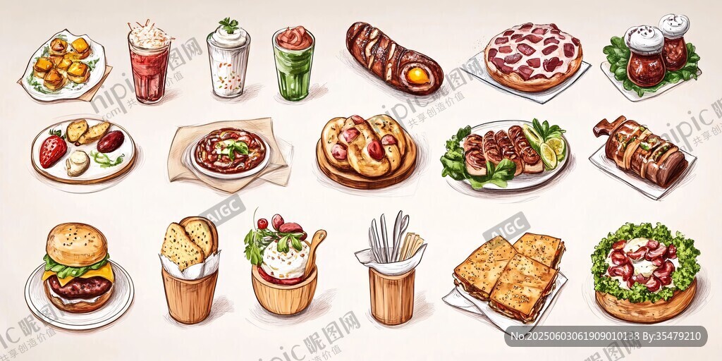 多樣美食插畫集合