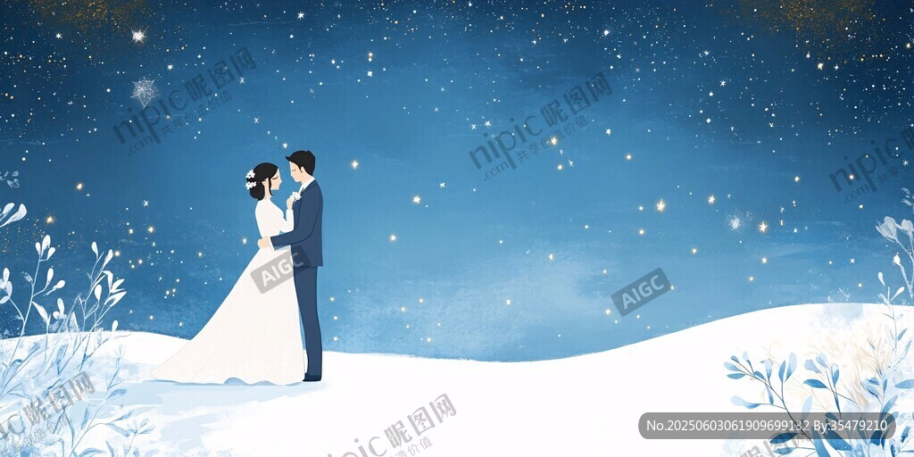 雪夜中的浪漫新婚夫婦