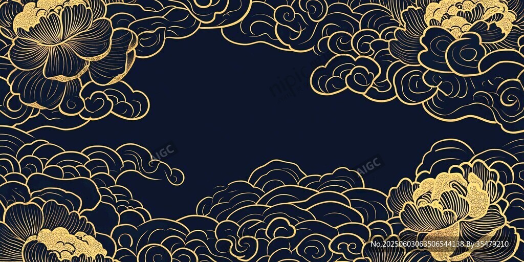 中式黑金云紋牡丹背景圖