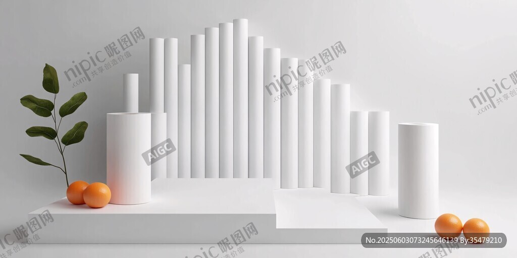 白色立柱場景中的水果綠植