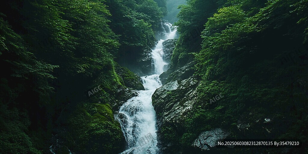 山林間的清幽瀑布景觀