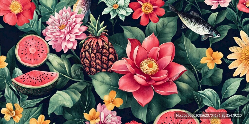 繽紛花卉與水果插畫圖案