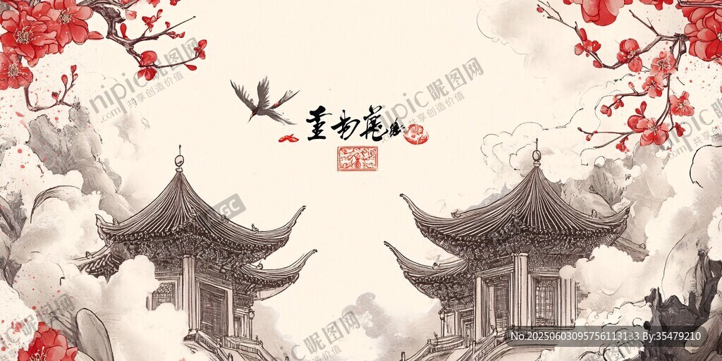 中式古風(fēng)亭臺(tái)樓閣美景圖