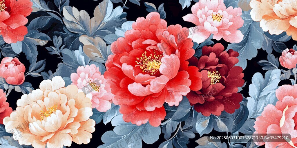 絢麗牡丹花卉圖案背景