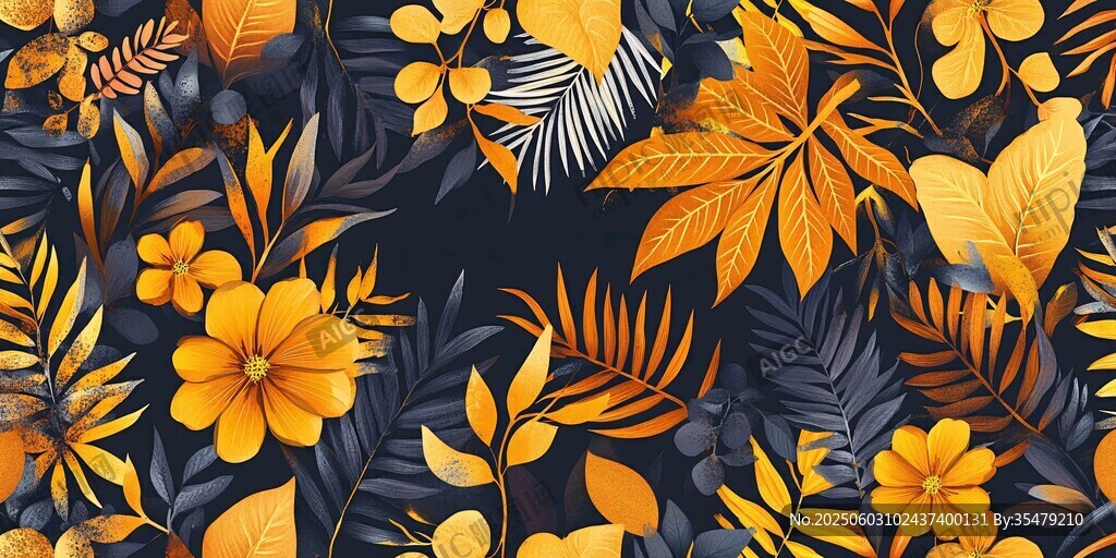 熱帶花卉樹葉精美圖案