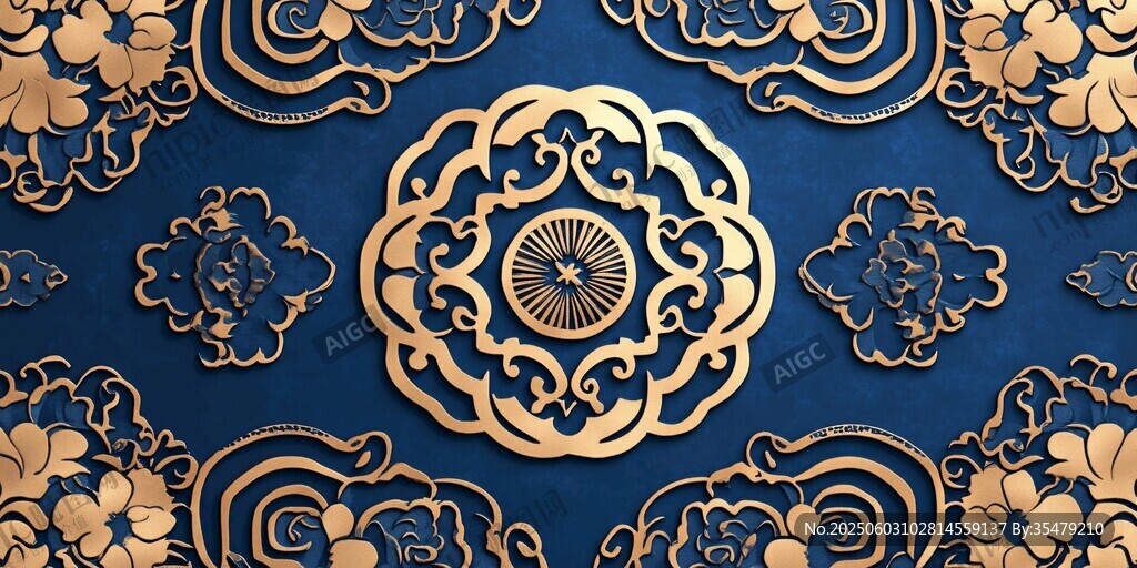 中式古典金色花紋背景圖