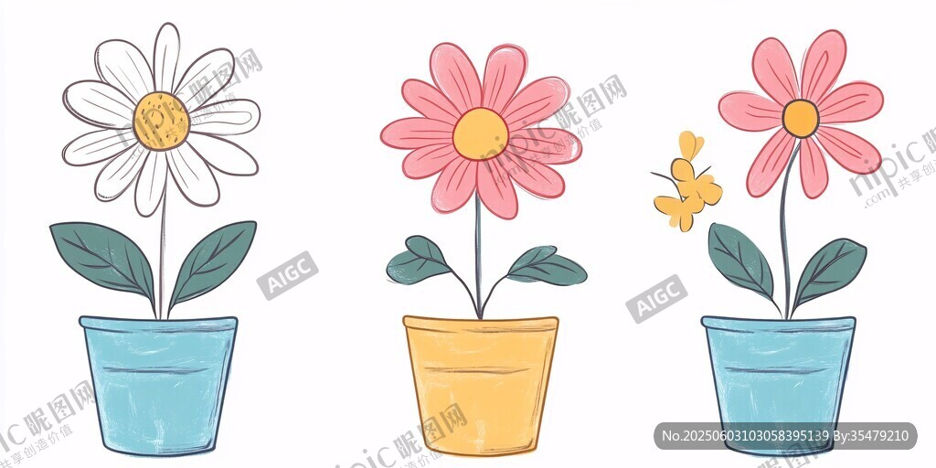 三盆小花插畫