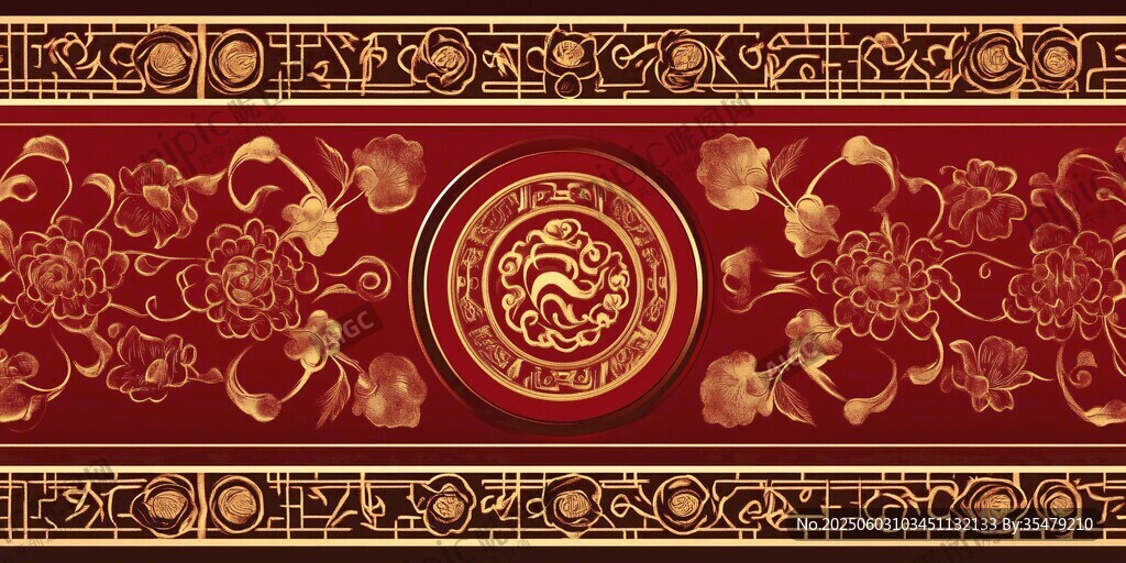 中式古典紅金花紋裝飾圖