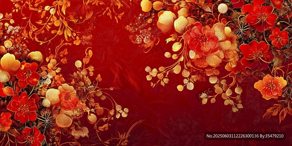 喜慶紅底繁花裝飾背景圖