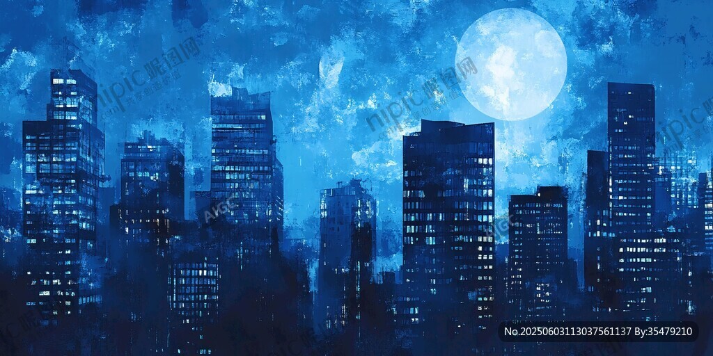 月夜下的夢幻都市剪影