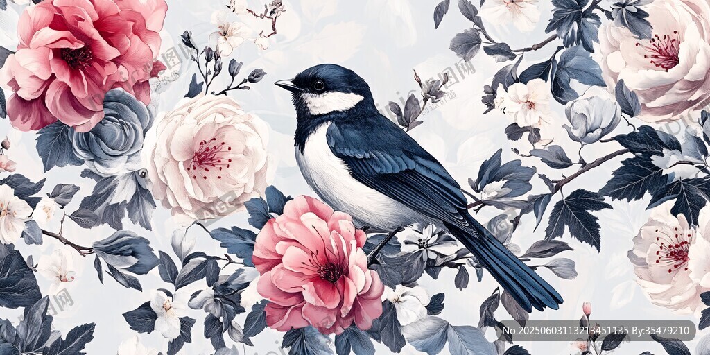 花鳥(niǎo)圖 鵲棲繁花間