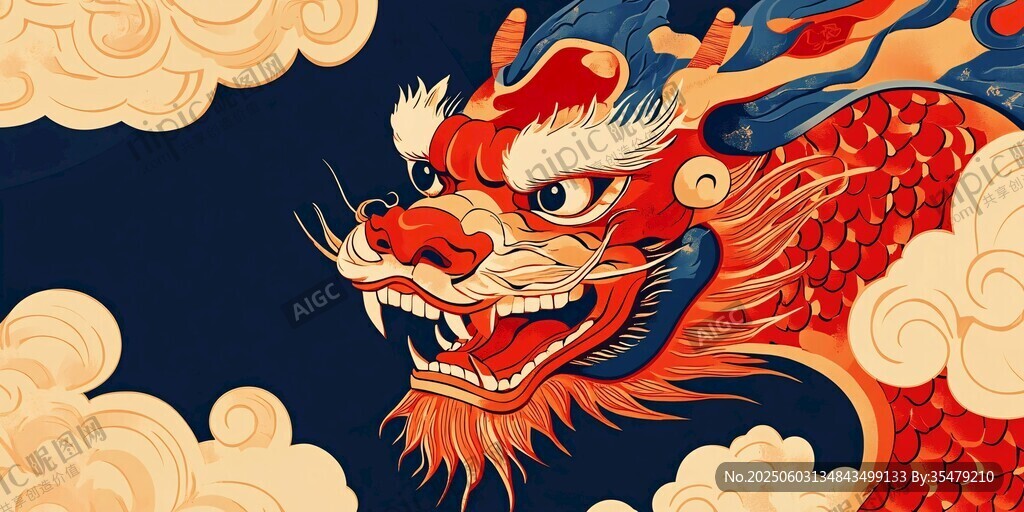 中國風祥龍遨游云海