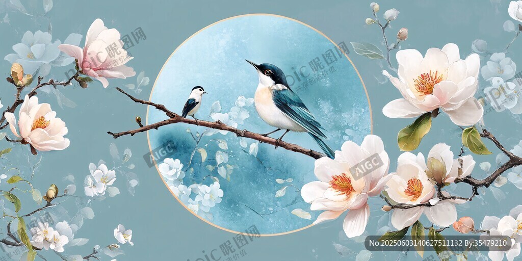 玉蘭花枝上的雙鳥圖