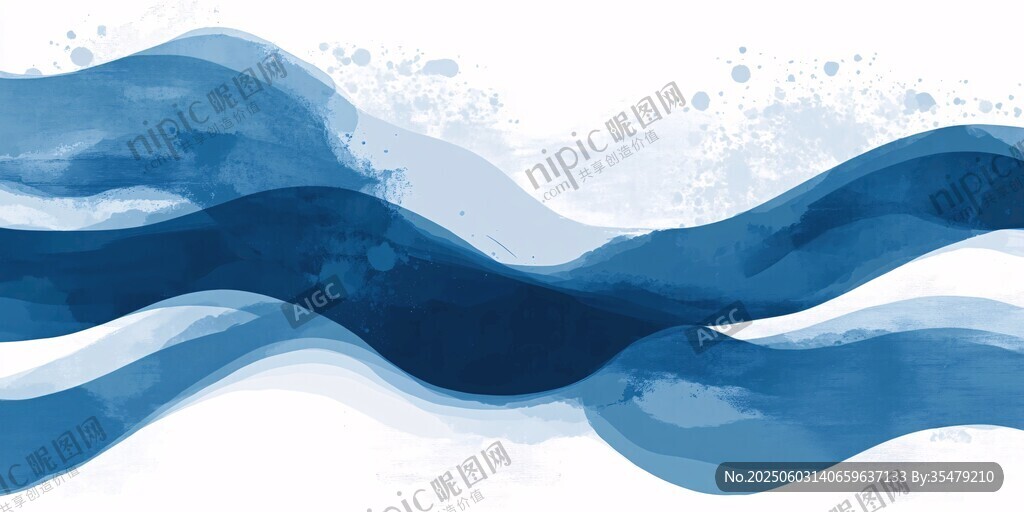 藍(lán)色水墨風(fēng)格波浪背景圖