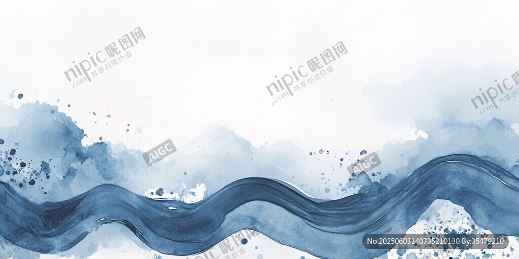藍(lán)調(diào)水墨風(fēng)波浪背景圖