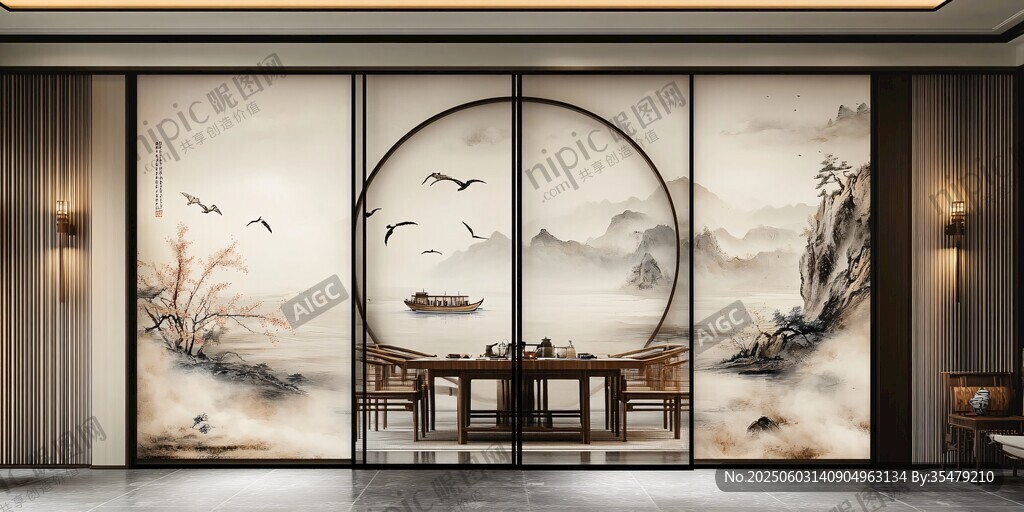 中式山水風(fēng)茶室雅致空間