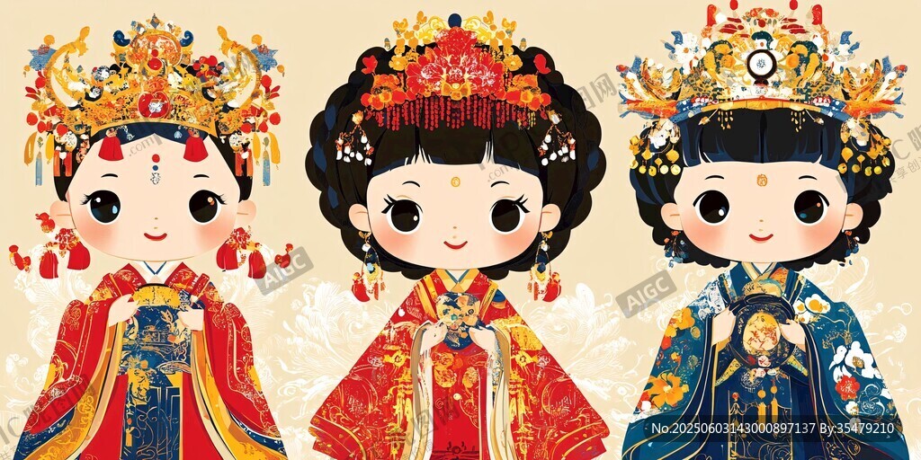 中式古風(fēng)可愛新娘插畫